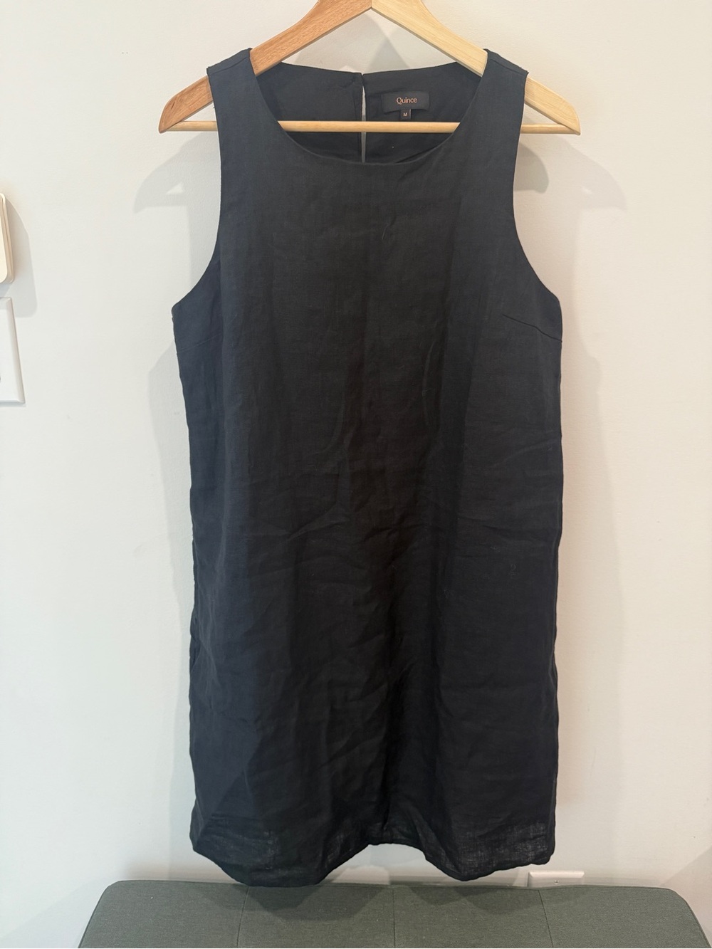 Quince 100% European Linen Tank Mini Dress Black M Resort Summer Pockets LBD